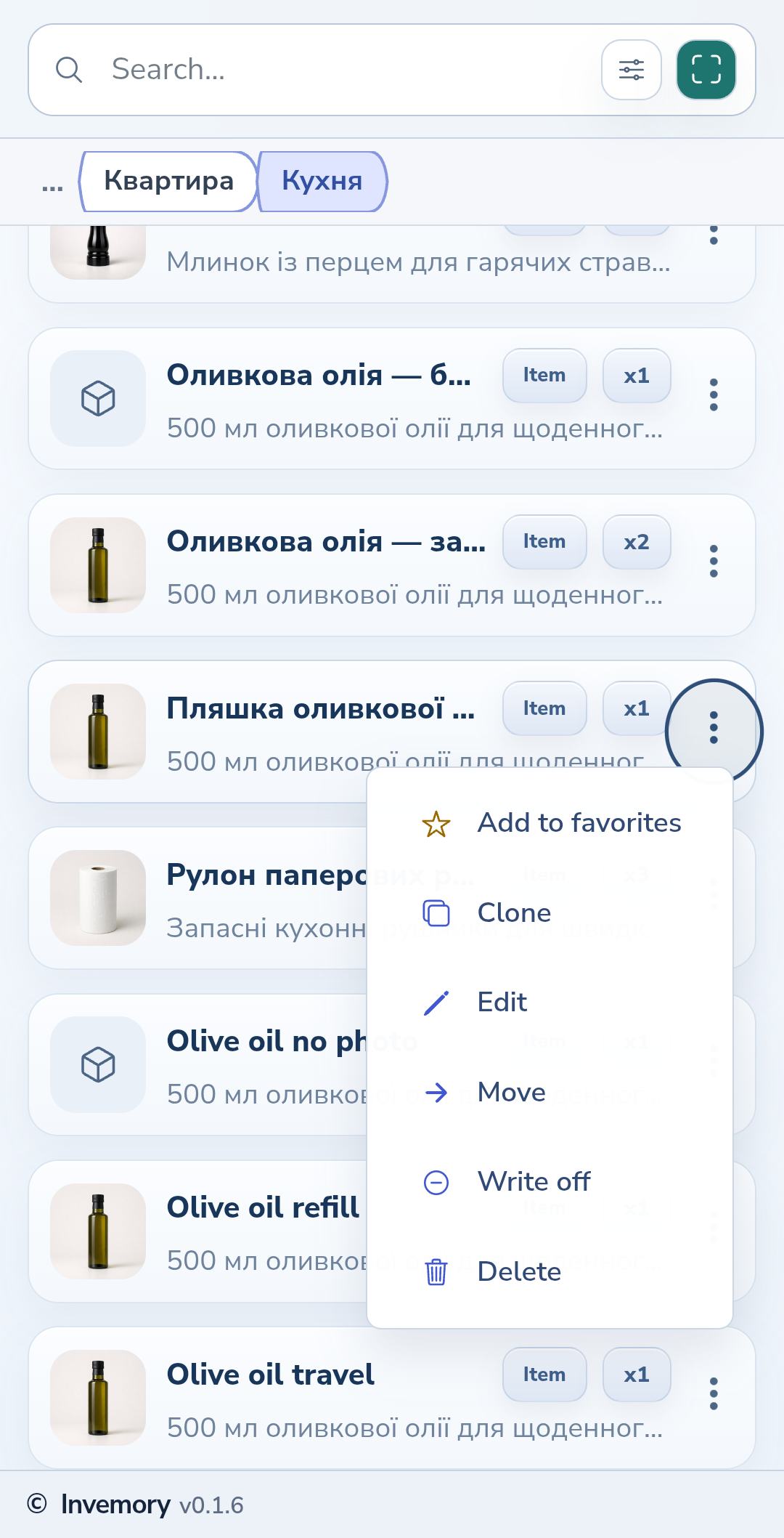 The Clone action in an existing item’s menu.