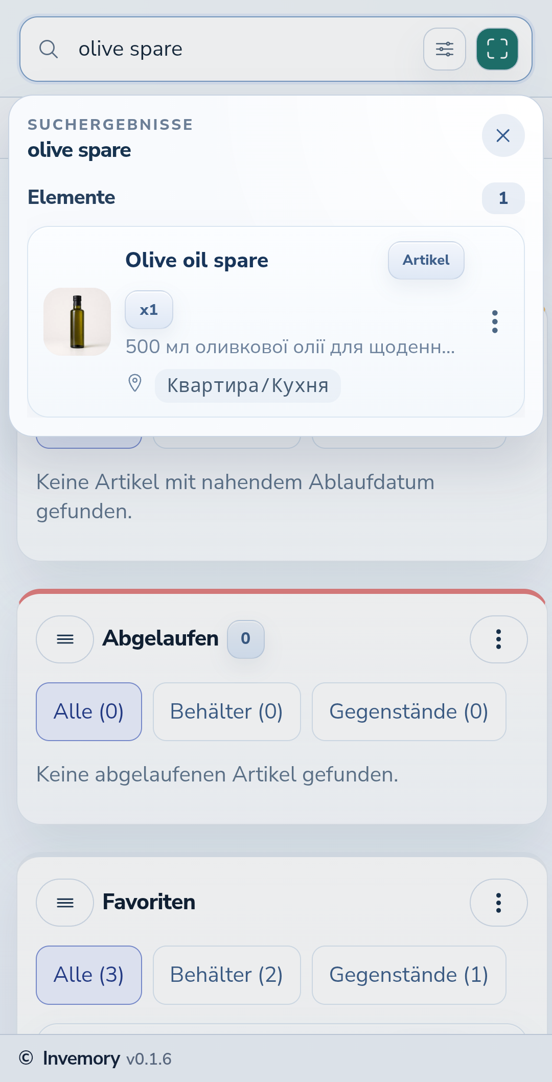 Ein Suchergebnis für zwei Wörter mit dem Pfad zur Küche.