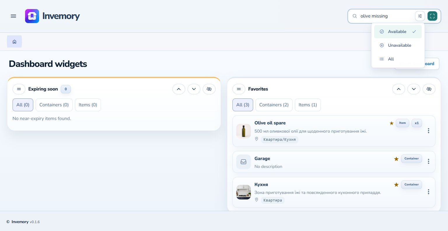 Three availability filters with the current choice marked.