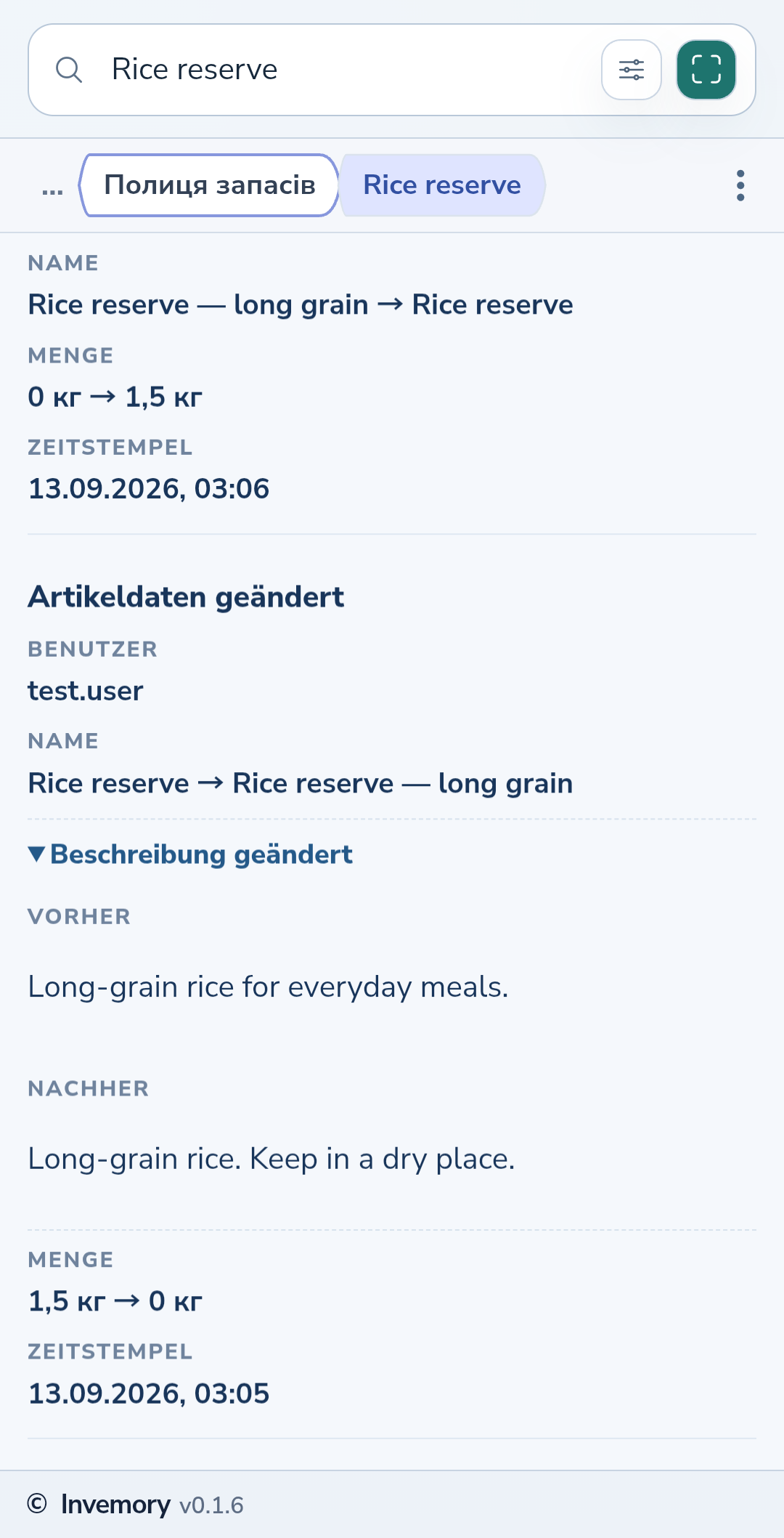 Die bisherige und die neue Beschreibung in den aufgeklappten Änderungsdetails.