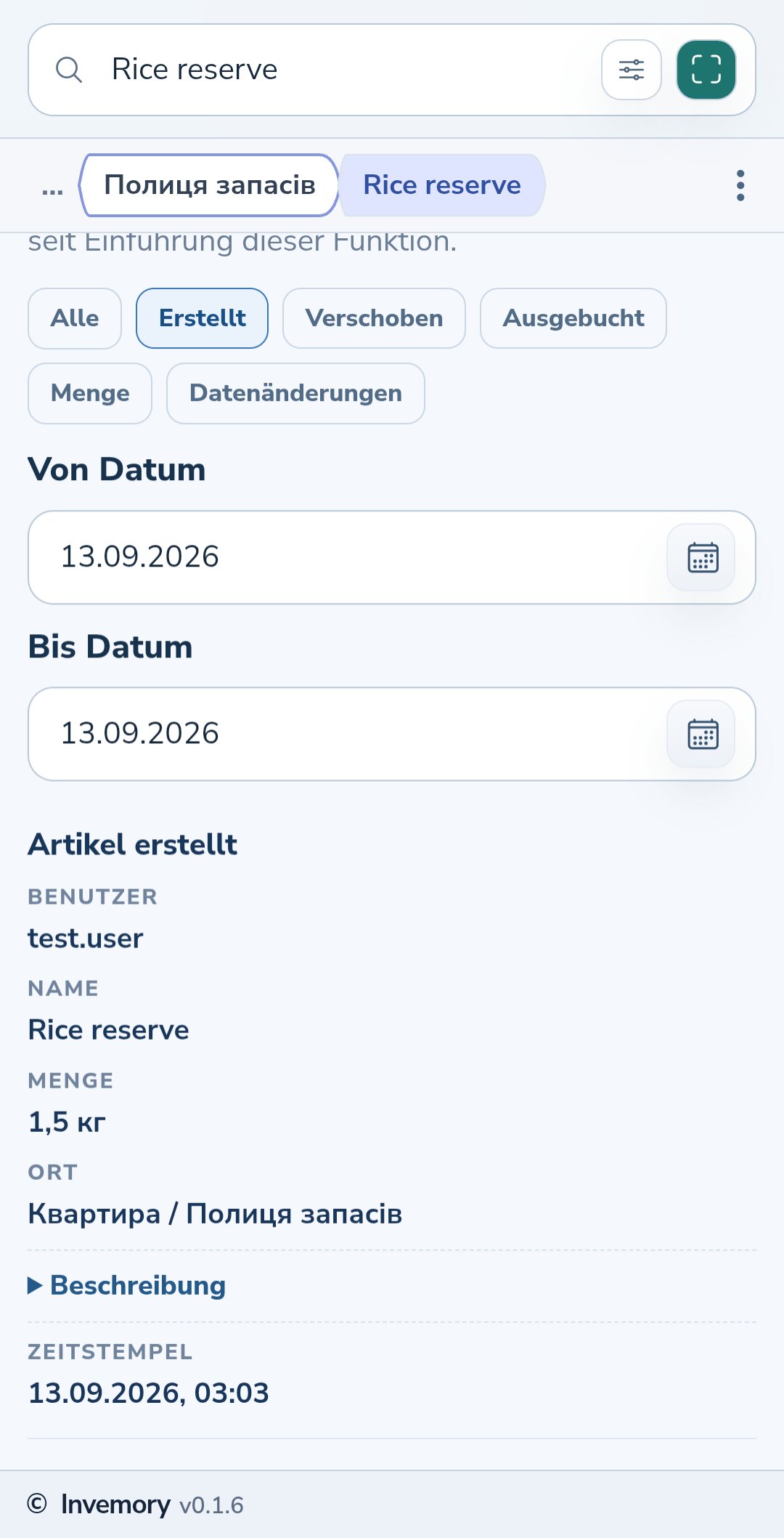 Ein Erstellungsereignis nach Typ und einem einzelnen Tag gefiltert.