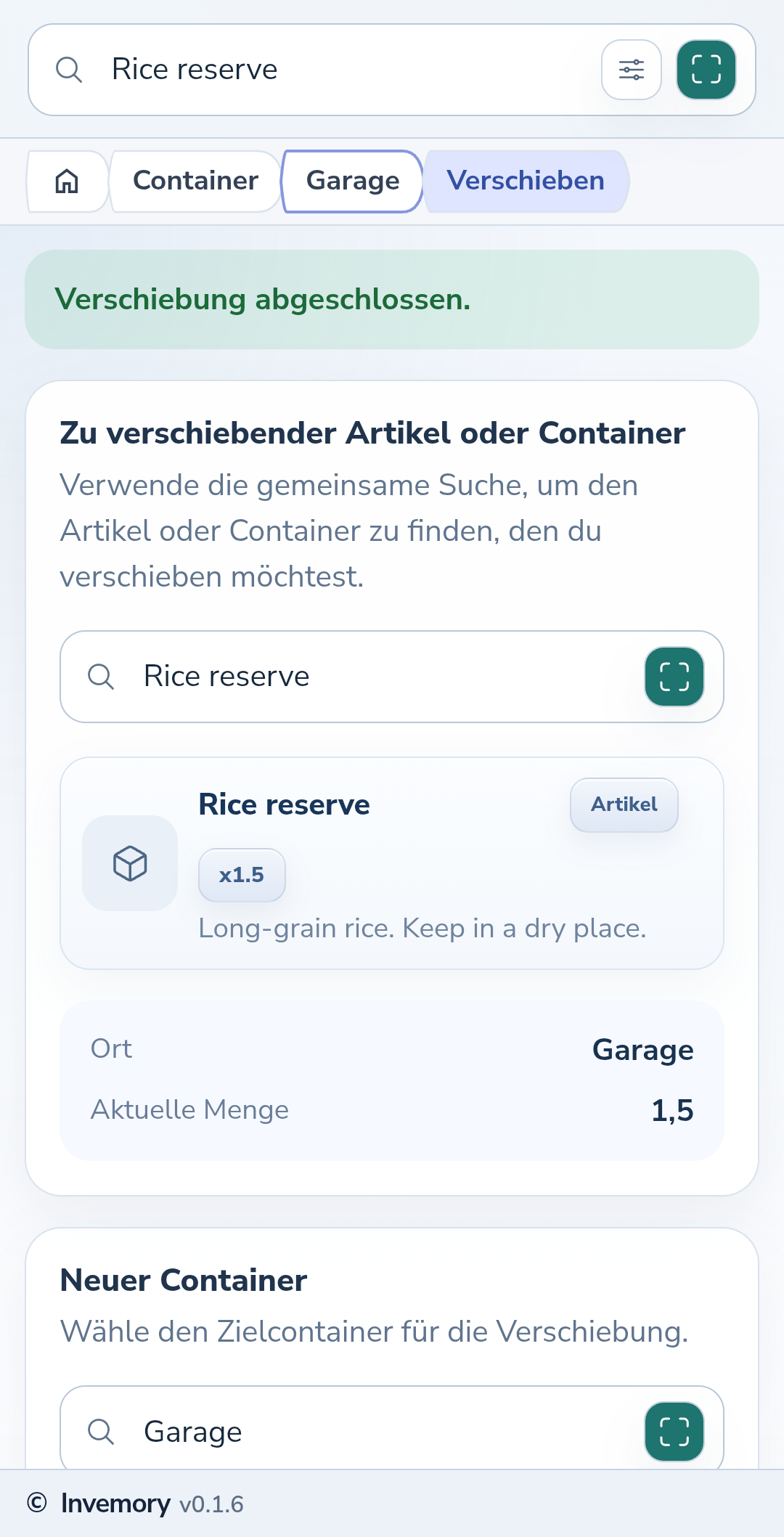 Das Ergebnis der Verschiebung mit dem neuen Aufbewahrungsort.