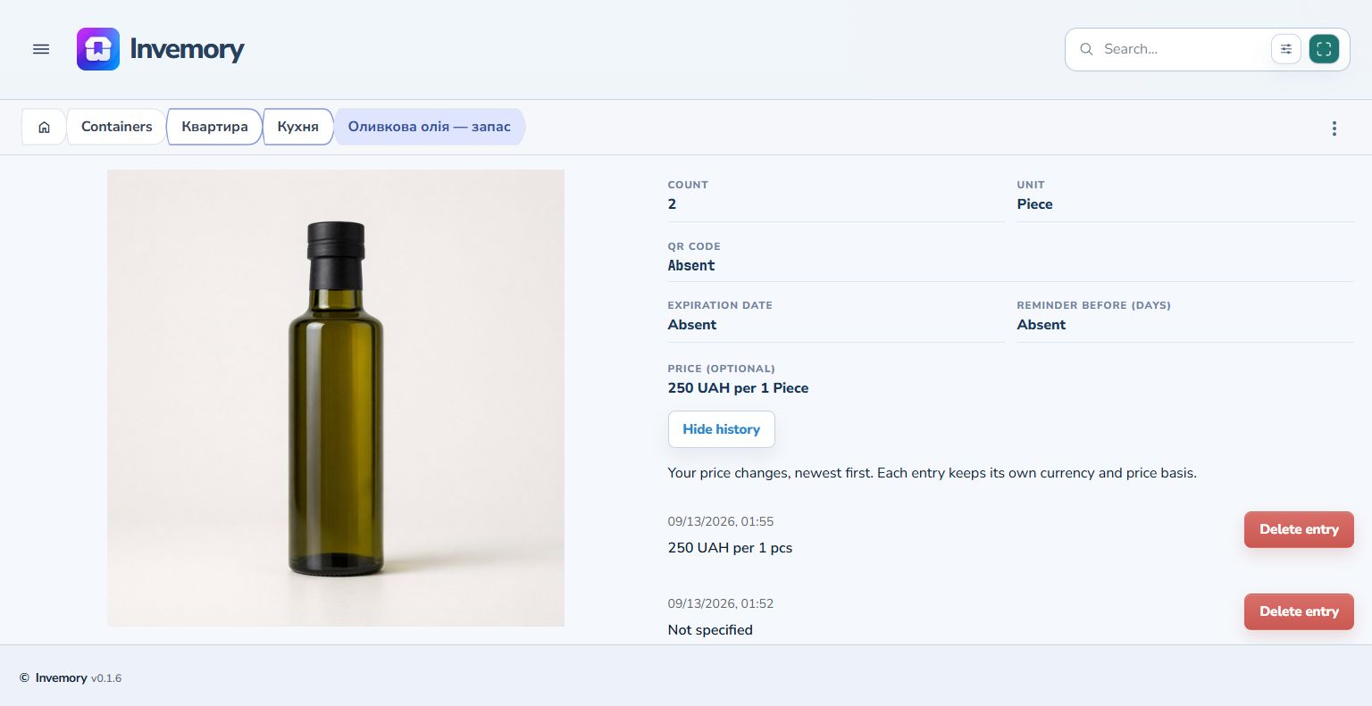 Price history with dates, currencies and price bases.