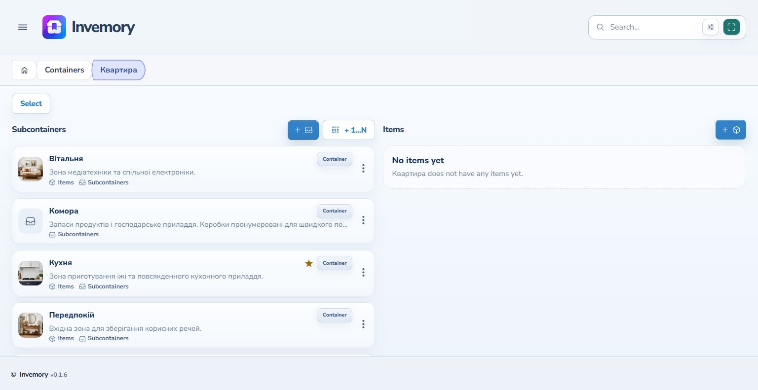 Nested locations and their content indicators.